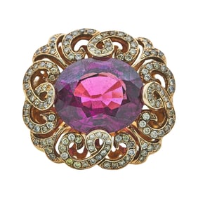 18K Rose Gold 12 carat Rhodolite and Diamond Cocktail Ring