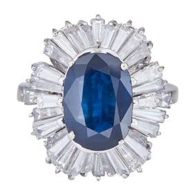 18K White Gold Oval-Cut Sapphire and Diamond Ballerina Setting Ring