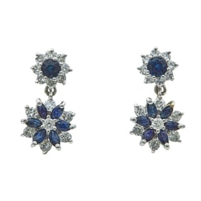 18K White Gold Sapphire and Diamond Floral Drop Earrings