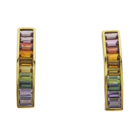 18K Yellow Gold Multi Gem-Set Rainbow Bar Earrings