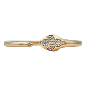 18K Rose Gold Diamond and Tourmaline Snake Hinged Bangle Bracelet