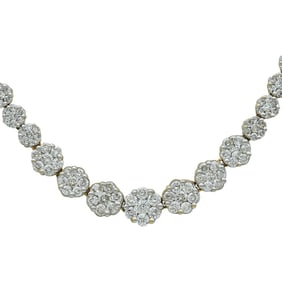 14K Yellow Gold Diamond Cluster Tennis Necklace