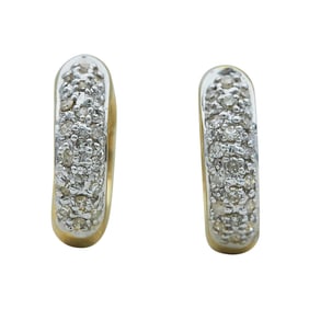 14K Yellow Gold Diamond Huggie Hoop Earrings