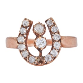 14K Rose Gold Old Mine and Rose-Cut Diamond Horseshoe Ring