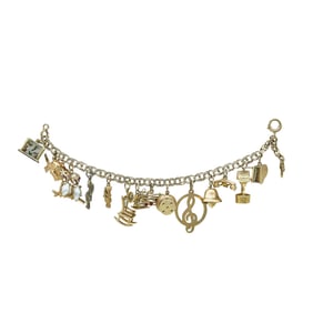 Vintage 14K Yellow Gold Multi Gem-Set Charm Bracelet