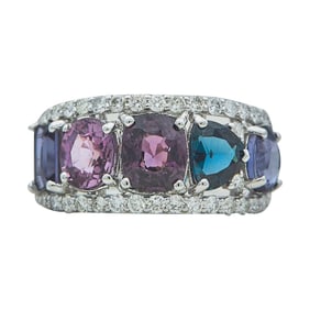 Oscar Friedman Platinum Multicolored Spinel and Diamond Band Ring