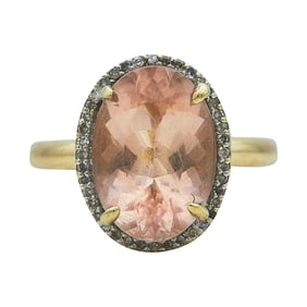 14K Yellow Gold Oval-Cut Morganite and Diamond Halo Ring