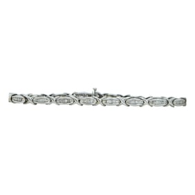10K White Gold Baguette-Cut Diamond Tennis Bracelet