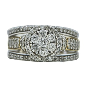 10K White and Yellow Gold Diamond Cluster Ring