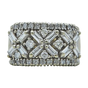 14K White Gold Mixed-Cut Diamond Mosaic Band Ring