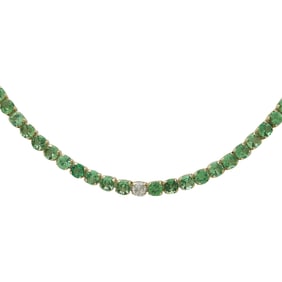 14K Yellow Gold Tsavorite and Diamond Tennis Necklace