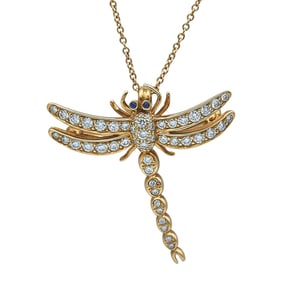 Tiffany & Co. 18K Rose Gold Diamond and Sapphire Dragonfly Convertible Pendant Necklace and Brooch