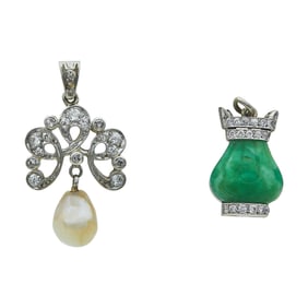 Set of 2 Platinum and 18K Yellow Gold Gem-Set Pendants
