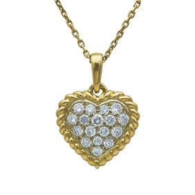 Van Cleef & Arpels 18K Yellow Gold Diamond Rope Heart Pendant Necklace