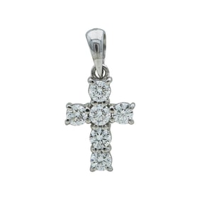 18K White Gold Diamond Cross Pendant Charm