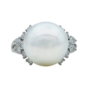 18K White Gold 12.8mm South Sea Pearl and Diamond Ring