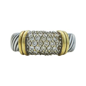 David Yurman Cable 18K Yellow Gold and Sterling Silver Diamond Band Ring