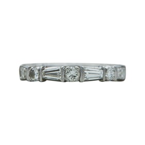 Platinum Round and Tapered Baguette-Cut Diamond Alternating Eternity Band Ring