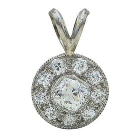 14K White Gold Old Mine-Cut Diamond Cluster Pendant