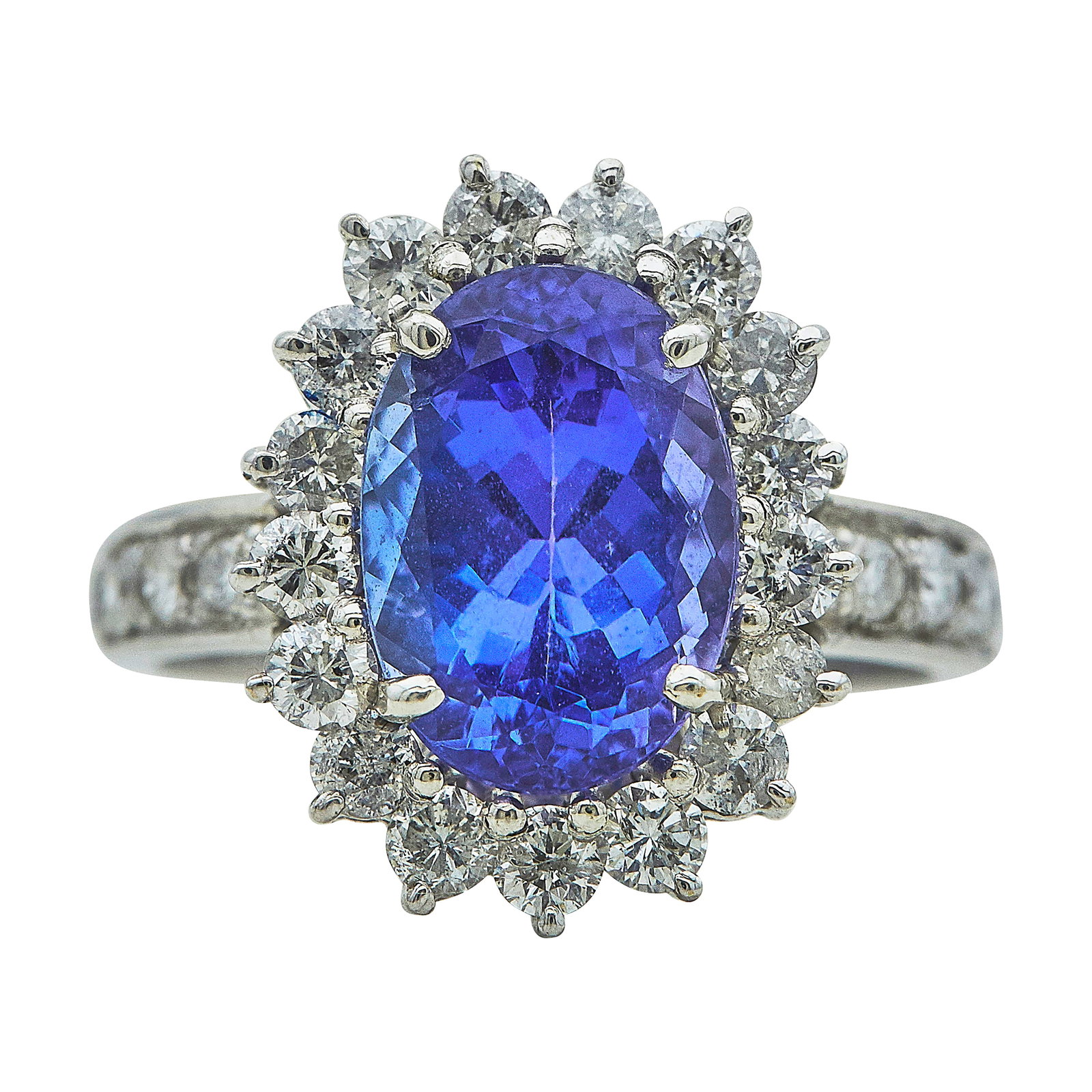 14K White Gold 4.15 carat Tanzanite and Diamond Halo Cluster Ring (1 of 3)