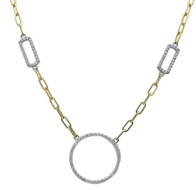 18K Yellow and White Gold Diamond 0.65 ctw Paperclip Chain Necklace