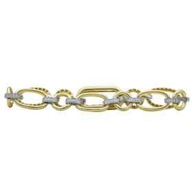18K Yellow and White Gold Pavé Diamond Paperclip Link Bracelet