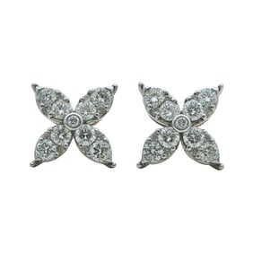 14K White Gold Round-Cut Diamond Floral Stud Earrings