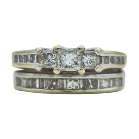 14K White Gold Princess-Cut Diamond Engagement Ring and Wedding Band Bridal Set
