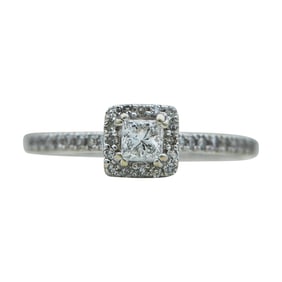 14K White Gold Princess-Cut Diamond Halo Engagement Ring