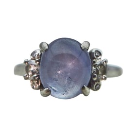 Platinum Star Sapphire and Diamond Ring