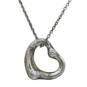 Tiffany & Co. Elsa Peretti Sterling Silver Diamond Open Heart Pendant Necklace