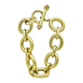 Padova 19K Yellow Gold  Link Bracelet with Ruby Cabochon Toggle Clasp