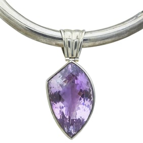 Modernist Sterling Silver 144 carat Amethyst Pendant Necklace
