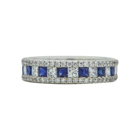 18K White Gold Princess-Cut Sapphire and Diamond Band Ring