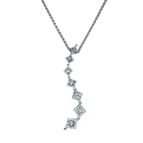 18K White Gold Princess-Cut Diamond Graduated Drop Pendant Necklace