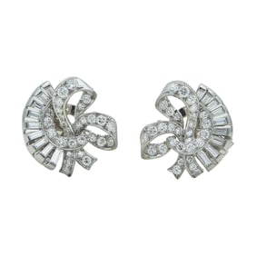Platinum Diamond approx. 3.00 ctw Ribbon Earrings