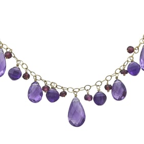 14K Yellow Gold Briolette-Cut Amethyst and Garnet Drop Necklace