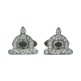 Platinum and 14K White Gold Round-Cut Diamonds and Black Onyx Cabochon Cufflinks