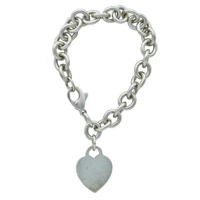 Tiffany & Co. Sterling Silver Engravable Heart Tag Charm  Bracelet