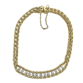 14K Yellow Gold Diamond Wheat Chain Bracelet