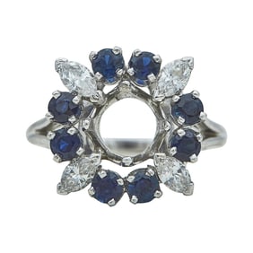 Platinum Sapphire and Marquise-Cut Diamond Engagement Ring Mounting