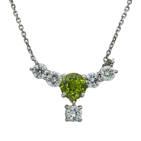 14K White Gold Peridot and Diamond Cluster Pendant Necklace