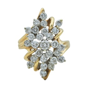 14K Yellow Gold Diamond Cluster Ring