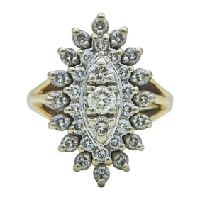 14K Yellow Gold Diamond Navette Ring