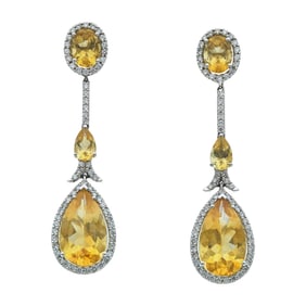 Suarez 18K White Gold Citrine and Diamond Drop Earrings