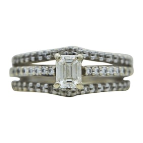 14K White Gold 0.45 carat Emerald-Cut Diamond Wedding Ring Set