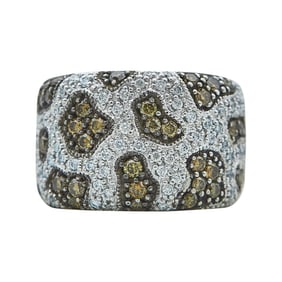 18K White Gold Colorless and Brown Diamond Cheetah Print Band Ring