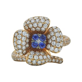 18K Rose Gold Sapphire and Diamond Flower Wrap Open Band Ring