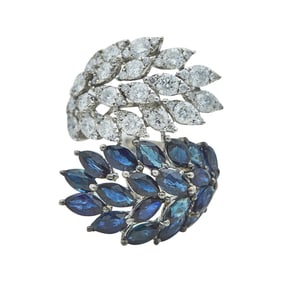 18K White Gold Sapphire and Diamond Cluster Bypass Ring