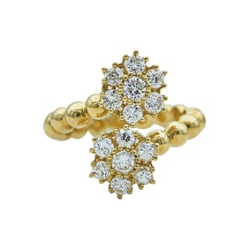 18K Yellow Gold Diamond Floral Cluster Bypass Ring